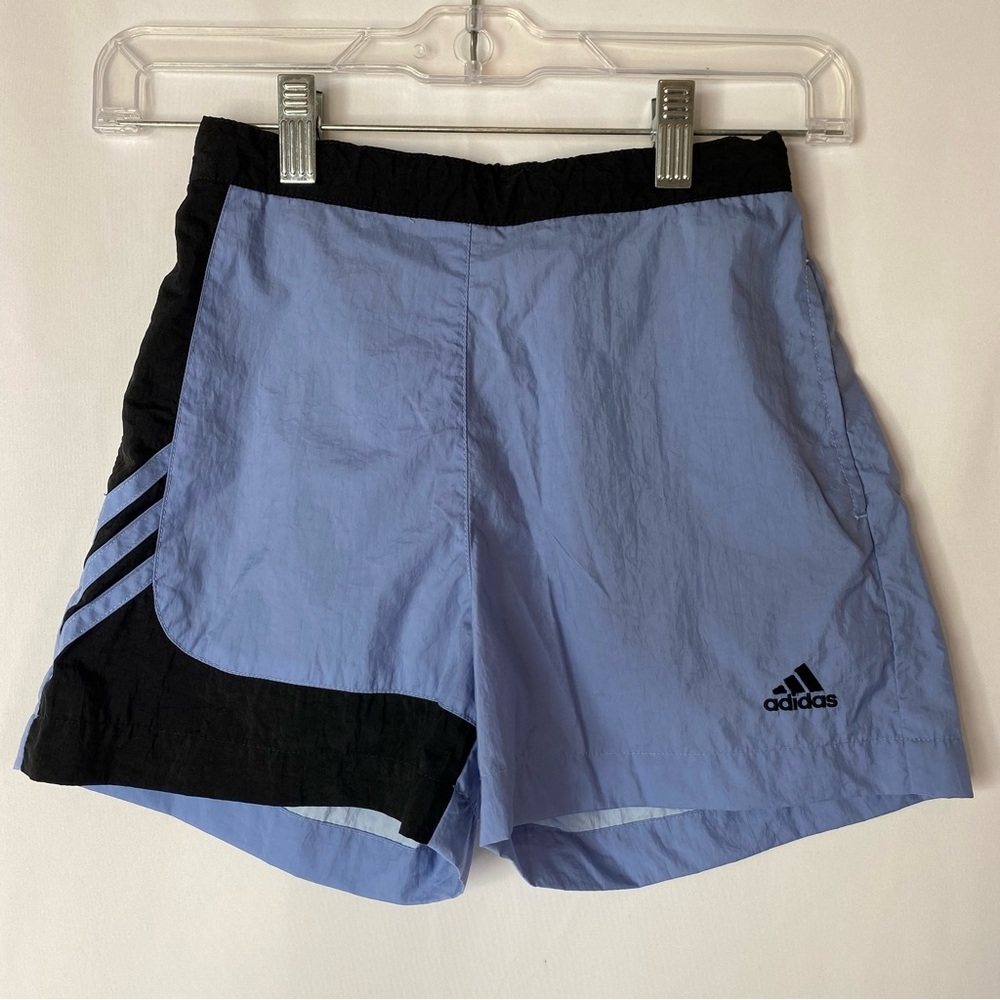 VTG ADIDAS YOUTH GIRLS BLUE ATHLETIC SHORTS SZ M 10-12 POCKETS DRAWSTRING Y2K